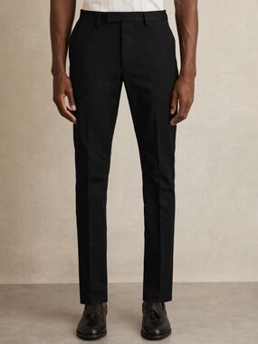 Reiss mens 30x30 slim fit black solid flat front chino pants EUC